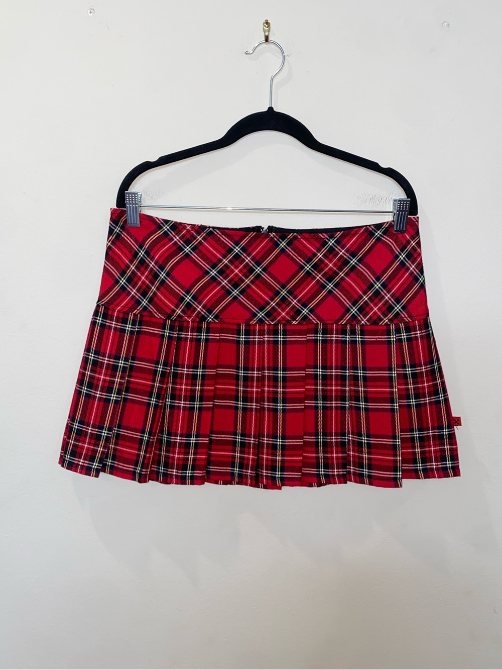 Vintage Y2K Alt Mall Goth Royal Bones Red & Black Plaid Pleated Mini Skirt